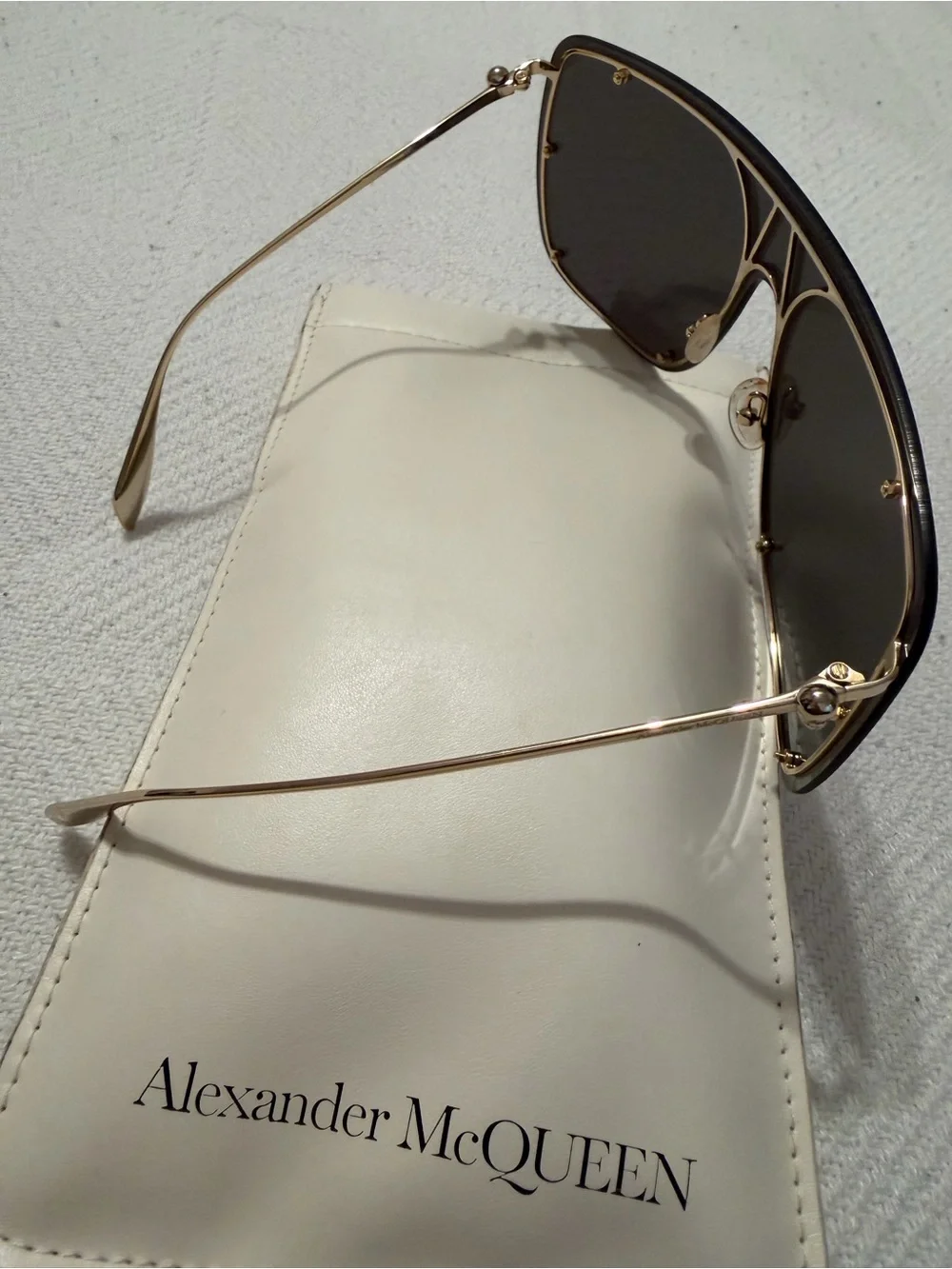 Alexander McQueen Black Shield Sunglasses with Gold Accents